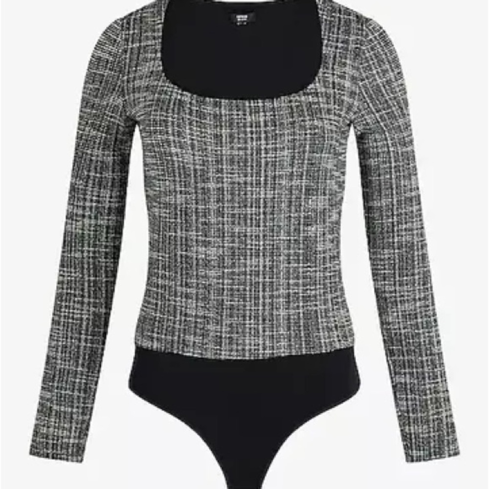 NWT Body Contour Tweed Scoop Neck Long Sleeve Bodysuit